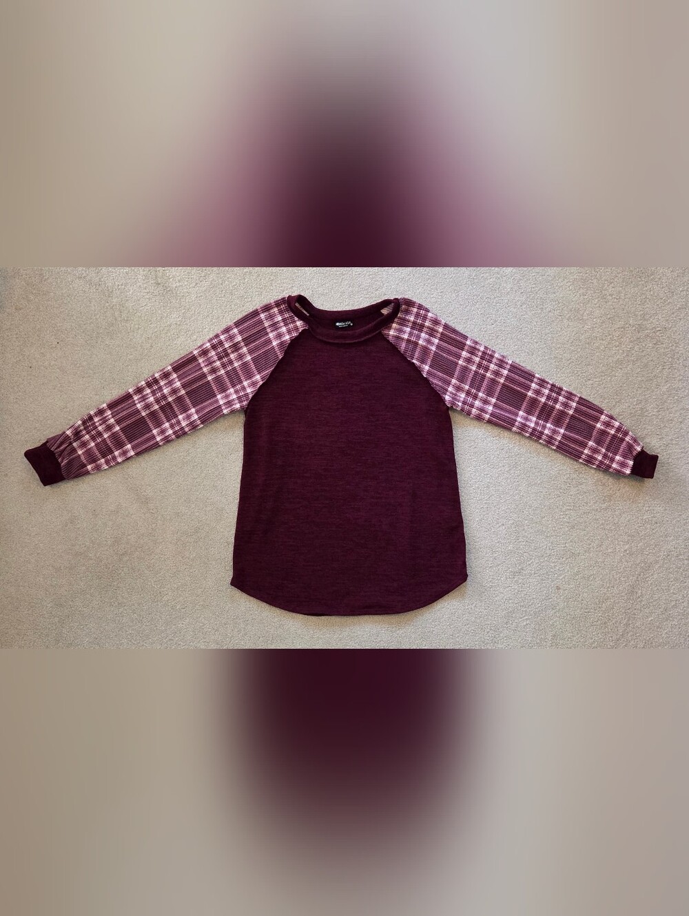 NWOT Heimish USA Women’s 3X Burgundy Plaid Balloon Sleeve Tunic Top